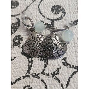 Premier Designs Silver Filigree Drop Earrings with Pale Mint Beads